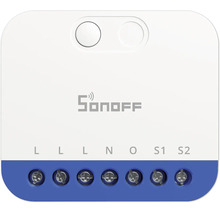 Sonoff Smart Home Modul zur Unterputzmontage mit Schraubklemmen für die Anschlüsse L, N, O, S1 und S2.