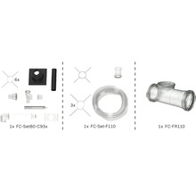 Set für Abgassysteme bestehend aus FC-Set80-C93x, FC-Set-F110 inklusive Flexrohr und Distanzstücken sowie einem Revisionsrohr FC-FR110.