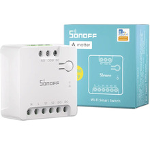 Sonoff Wi-Fi Smart Switch MINI mit Matter-Unterstützung und Produktverpackung.