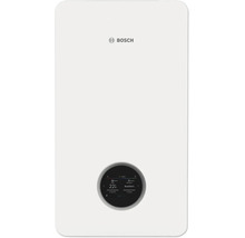 Weißes Bosch Gas-Brennwertgerät mit abgerundeten Ecken, Bosch Logo und einer runden Digitalanzeige.