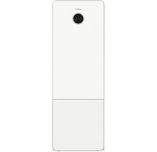 Bosch Kühl-Gefrierkombination in Weiß mit rundem digitalem Display und Bosch Logo.