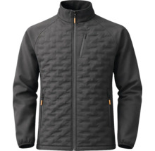 Dunkle gesteppte Arbeitsjacke mit durchgehendem Reißverschluss, einer Brusttasche und zwei Seitentaschen.