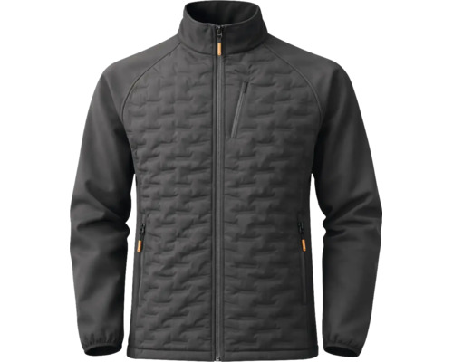 Dunkle gesteppte Arbeitsjacke mit durchgehendem Reißverschluss, einer Brusttasche und zwei Seitentaschen.