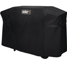 Schwarze Weber Grill-Abdeckhaube aus wetterfestem Material mit seitlichen Griffen und Weber Logo.