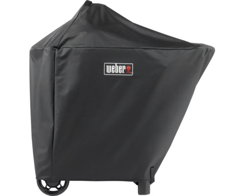 Schwarze Weber Abdeckhaube für Grills aus wetterfestem Material.
