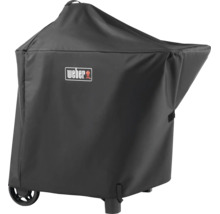 Schwarze Weber Abdeckhaube für Grillwagen aus wetterfestem Material mit Weber Logo.