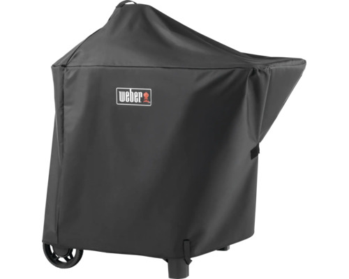 Schwarze Weber Abdeckhaube für Grillwagen aus wetterfestem Material mit Weber Logo.