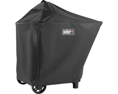Schwarze Weber Abdeckhaube aus wetterfestem Material für Grills mit Weber Logo.