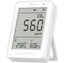 Sonoff Luftqualitätsmonitor mit digitaler Anzeige für Kohlendioxid, Temperatur und Luftfeuchtigkeit.