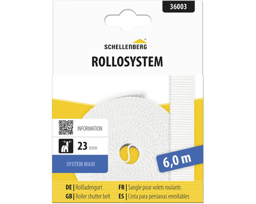 Schellenberg Rollladengurt System Maxi in Weiß, Breite 23 Millimeter, Länge 6,0 Meter.