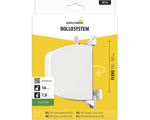 Schellenberg Aufschraubwickler FLEXO für Rollladen, 180 Grad schwenkbar, System Mini, Gurtbreite 14 Millimeter, Gurtlänge 7,0 Meter.