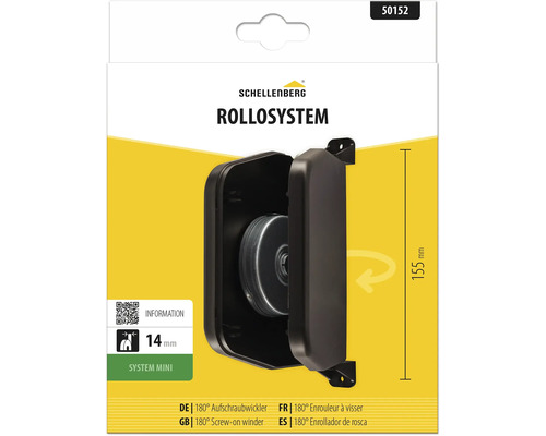 Schellenberg Aufschraubwickler System Mini für Rollladen, Gurtbreite 14 Millimeter, Lochabstand 155 Millimeter, 180 Grad schwenkbar.