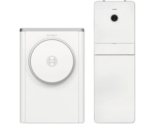 Weißes Bosch Heizsystem bestehend aus zwei Innengeräten mit Bosch Logo.