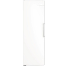 Weißer Bosch Kühlschrank mit vertikalem Türgriff und Bosch Logo.