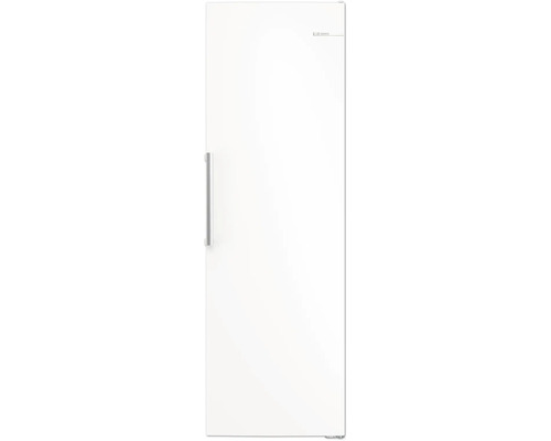 Bosch Standkühlschrank in Weiß mit vertikalem Metallgriff.
