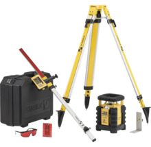 Stabila Rotationslaser-Set mit Stativ, Nivellierlatte, Empfänger, Lasersichtbrille und Koffer.