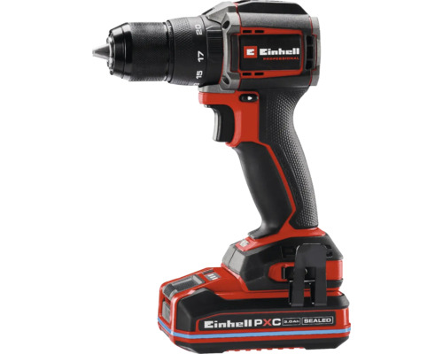 Einhell Professional Akkumulator-Bohrschrauber in Rot und Schwarz mit bürstenlosem Motor und Power X-Change Akkumulator.
