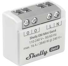 Shelly EM Mini Gen4 Energiemessgerät für Smart Home, maximal 16 Ampere, kompakte Bauform mit Schraubklemmen.