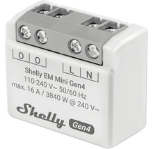 Shelly EM Mini Gen4 WLAN-Energiemessgerät mit Schraubklemmen für 110 bis 240 Volt und maximal 16 Ampere.