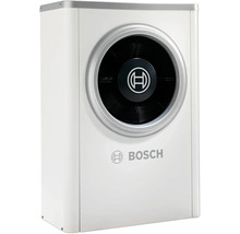 Bosch Wärmepumpe Außeneinheit mit Bosch Logo und großem Ventilator.