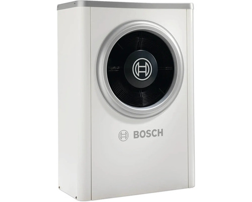 Bosch Wärmepumpe Außeneinheit mit großem Gebläse und Bosch Logo.