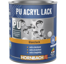 Hornbach Polyurethan-Acryl-Lack Glanzlack, extra kratzfest und deckend, mit Umweltzeichen Blauer Engel und Hornbach Logo.