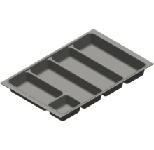 Grauer Besteckkasten aus Kunststoff für Schubladen mit fünf Fächern.