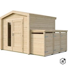 Gartenhaus aus Holz mit integriertem Anbau als Unterstand oder Lagerfläche (Image AI modified or generated)