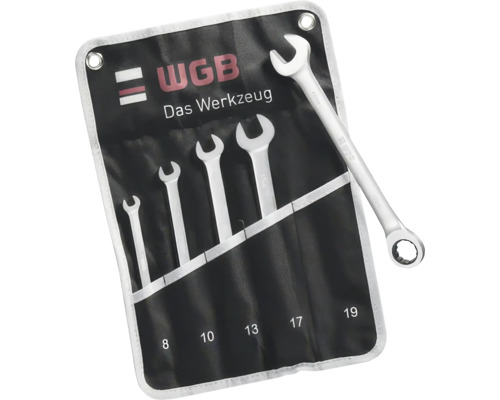 WGB Ringmaulschlüssel-Satz in schwarzer Tasche, 5-teilig, Größen 8, 10, 13, 17 und 19 Millimeter.