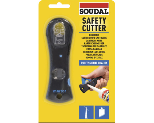 Kartuschenmesser Soudal Safety Cutter zum sicheren Öffnen von Kartuschen und Zuschneiden von Düsen.