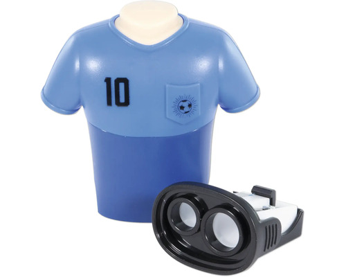 Anspitzer in Form eines blauen Fußballtrikots mit der Nummer zehn und einem Ballsymbol.