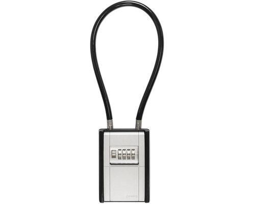 ABUS Schlüsseltresor mit 4-stelligem Zahlencode und flexiblem Bügel aus Metall und Kunststoff.