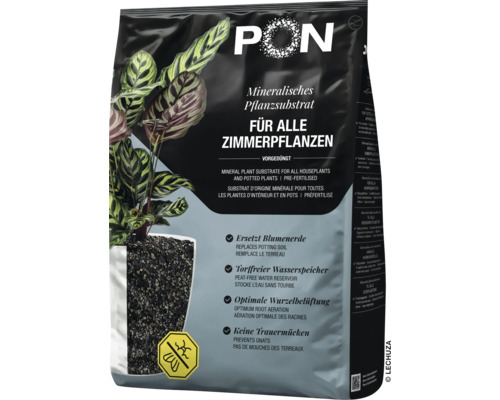 Lechuza PON mineralisches Pflanzsubstrat für alle Zimmerpflanzen, vorgedüngt und torffrei, ersetzt herkömmliche Blumenerde.
