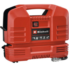 Tragbarer Einhell Kompressor, Maximaldruck 8 bar, Leistung 1,1 Kilowatt, ölfrei, integrierter Tragegriff und Druckluftschlauchanschluss.