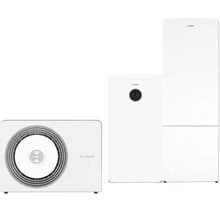 Bosch Wärmepumpen Set bestehend aus einer Außeneinheit und zwei Inneneinheiten für Heizung und Warmwasser.