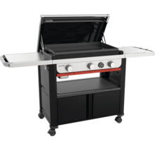 Weber Gas-Griddle Slate mit drei Brennern, Digitalanzeige, Deckel, Seitentischen und Unterschrank auf Rollen.