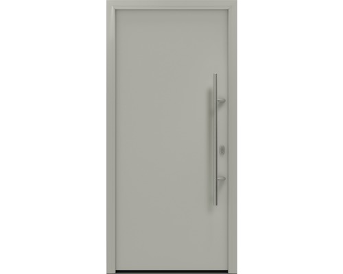 Haustür EcoStar ISOPRO IP 010 1100 x 2100 mm Rechts RAL 9006 weißaluminium matt inkl. Beschlag-Set,Edelstahl Stangengriff,Sicherheitsprofilzylinder mit 5 Schlüsseln Graue Haustür mit Edelstahlgriff