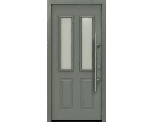 Haustür EcoStar ISOPRO IP 410 S 1100 x 2100 mm Rechts RAL 9007 graualuminium matt inkl. Beschlag-Set,Edelstahl Stangengriff,Sicherheitsprofilzylinder mit 5 Schlüsseln Graue Haustür mit zwei Glasausschnitten und Edelstahlgriff