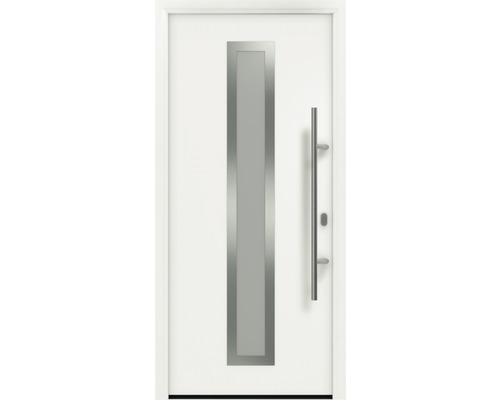 Haustür EcoStar ISOPRO IP 700S 1100 x 2100 mm Rechts RAL 9016 verkehrsweiß inkl. Beschlag-Set,Edelstahl Stangengriff,Sicherheitsprofilzylinder mit 5 Schlüsseln Weiße Haustür mit Glaseinsatz und Edelstahlgriff