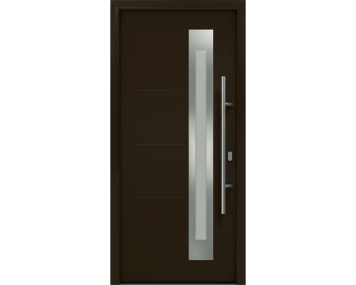 Haustür EcoStar ISOPRO IP 780S 1100 x 2100 mm Rechts RAL 8028 terrabraun inkl. Beschlag-Set,Edelstahl Stangengriff,Sicherheitsprofilzylinder mit 5 Schlüsseln Moderne Haustür mit Edelstahl-Applikationen und Griffstange