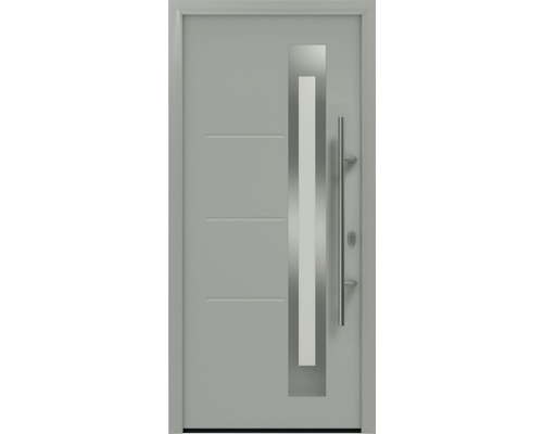 Haustür EcoStar ISOPRO IP 780S 1100 x 2100 mm Rechts RAL 9006 weißaluminium matt inkl. Beschlag-Set,Edelstahl Stangengriff,Sicherheitsprofilzylinder mit 5 Schlüsseln Graue Haustür mit Glaseinsatz und Edelstahlgriff