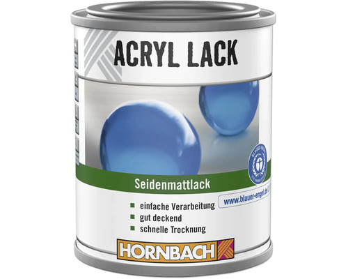 Hornbach Acryl Lack Seidenmattlack, gut deckend und schnell trocknend, mit Blauer Engel Umweltsiegel.