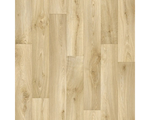 Laminatboden in Eichenoptik mit natürlicher Maserung und Astlöchern im Landhausdielen-Design.