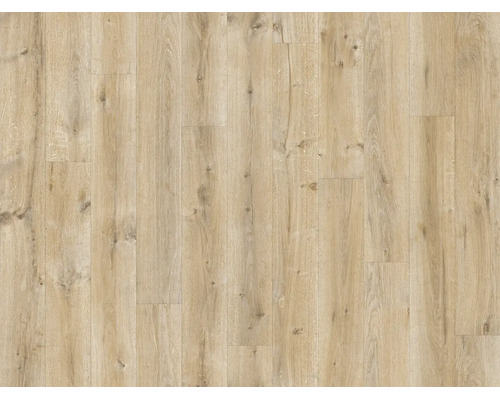 Laminatboden in Holzoptik mit natürlicher Maserung und Astlöchern.