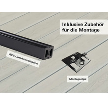 WPC-Unterkonstruktion für Terrassendielen inklusive Montageclips für den Terrassenbau.