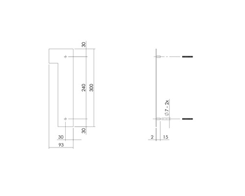 Technische Zeichnung eines Handtuchhalters mit Maßangaben
