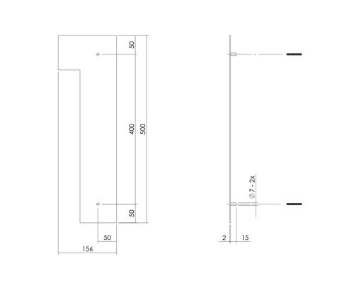 Technische Zeichnung eines Handtuchhalters mit Maßangaben