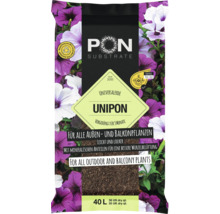 Pon Substrate Unipon Universalerde, 40 Liter, torffrei, mineralisch, für Außen- und Balkonpflanzen, vorgedüngt für 3 Monate.