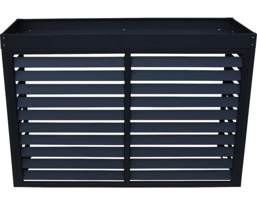 Moderne Mülltonnenbox aus Metall mit horizontalen Lamellen in Anthrazit.