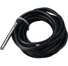 Temperaturfühler mit schwarzem Kabel und metallischer Sonde.